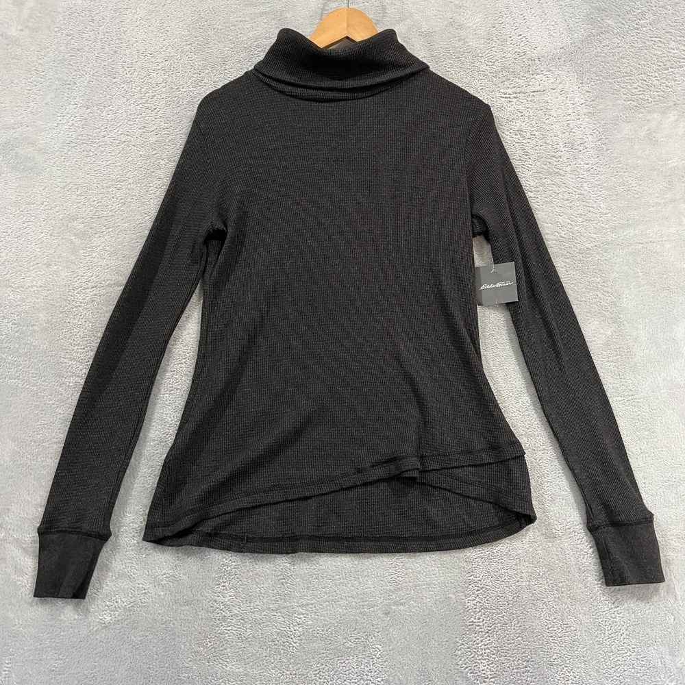 Eddie Bauer Sweater Women Small Myriad Thermal Turtle Neck Gray Pullover Cottage